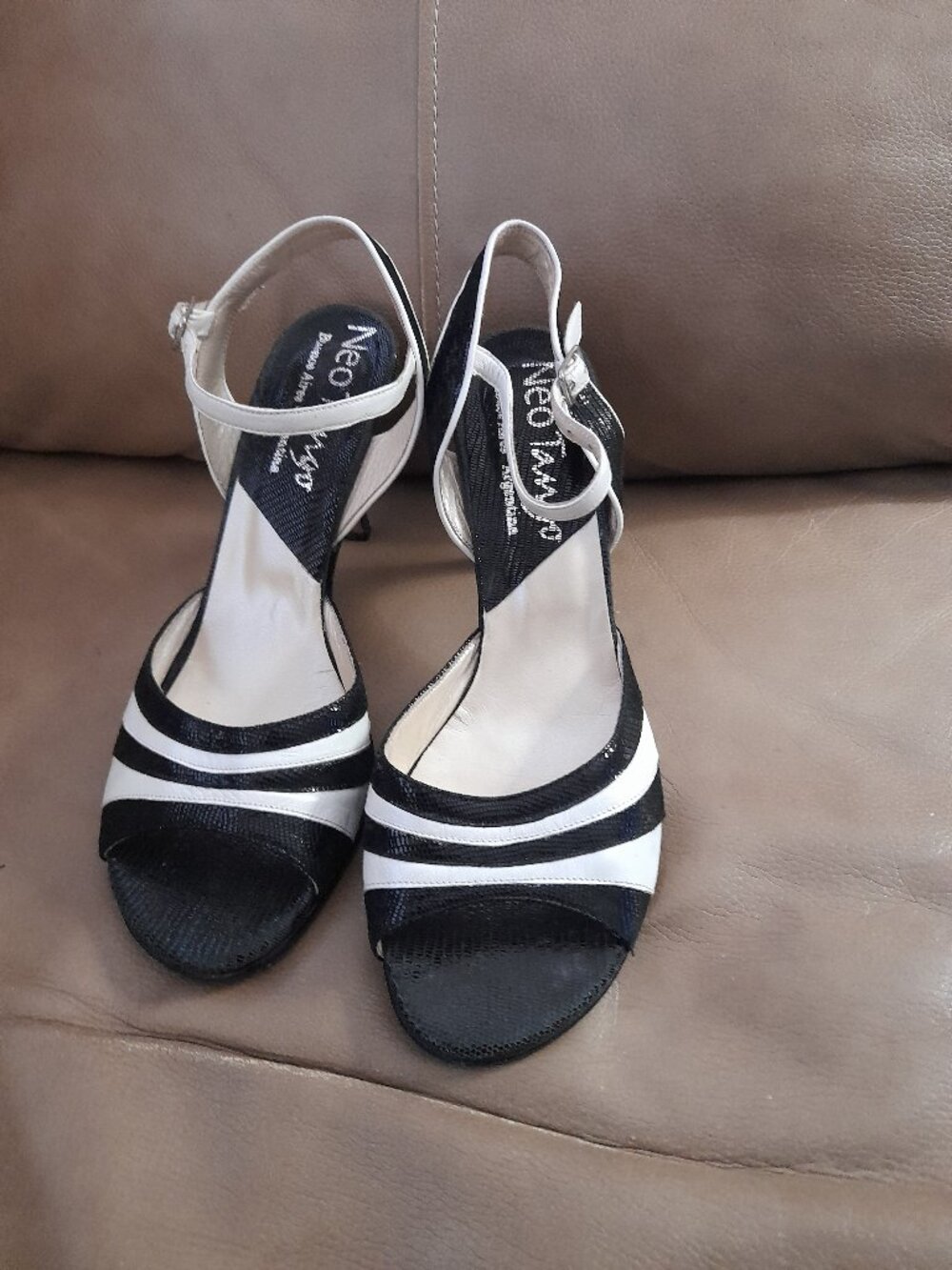 NeoTango black and white leather dance shoes, size 7